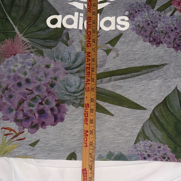 adidas Gray Short-Sleeve Tee with White Logo and Floral Print - Picture 9 of 9
